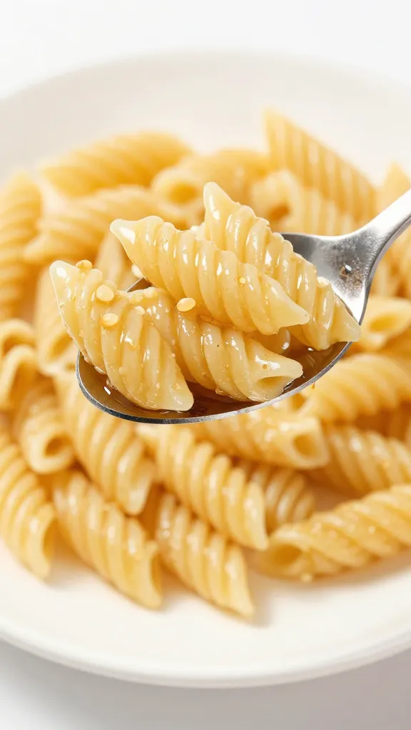 Single serving spoonful of pasta salad on white plate