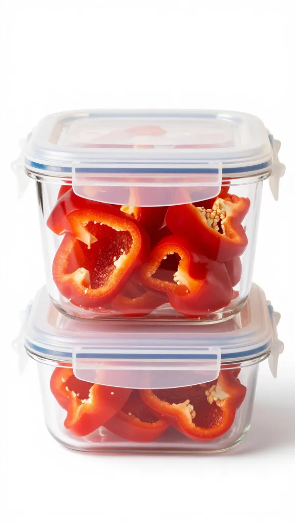 Airtight container of prepped chopped bell peppers