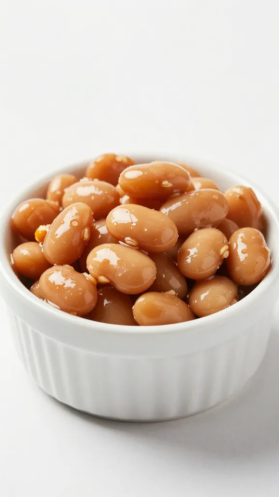 single white bowl with 3/4 cup bbq beans