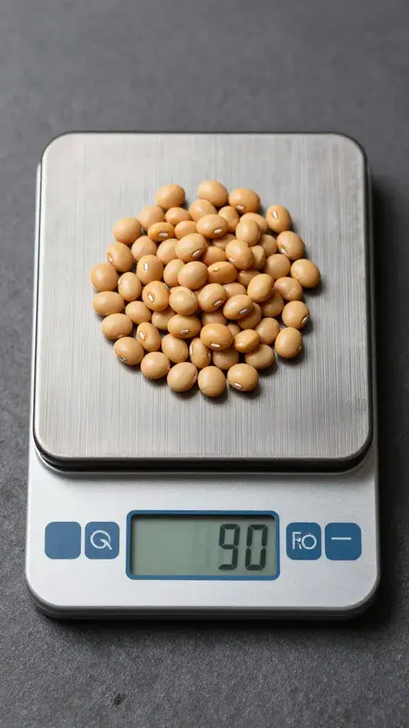 digital kitchen scale weighing 6 ounces of beans