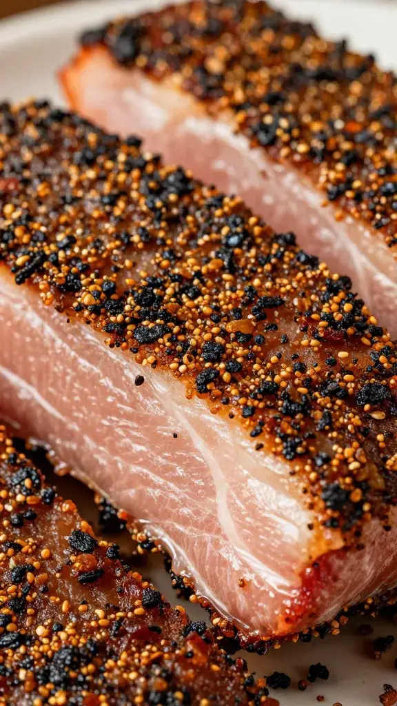 Closeup of pork shoulder coated with dry rub