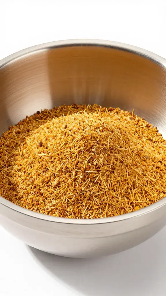 Stainless mixing bowl with bulk dry rub blend