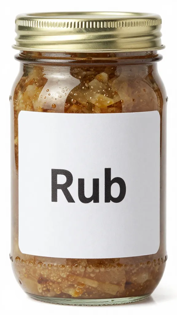 Labeled mason jar of homemade rub, tight shot