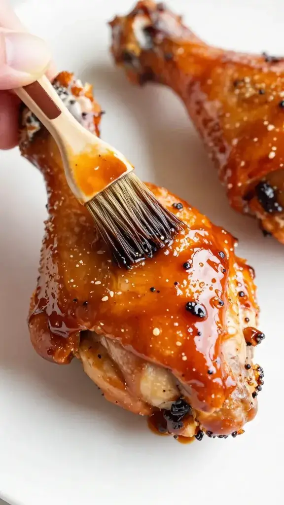 brushed chicken thigh with bbq glaze macro shot