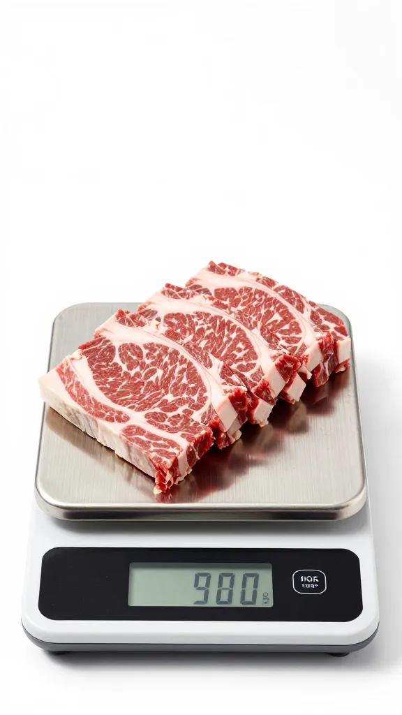 digital kitchen scale weighing sliced brisket