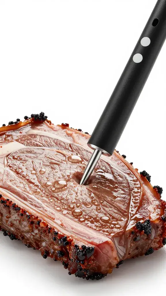 meat thermometer probe inserted in brisket flat
