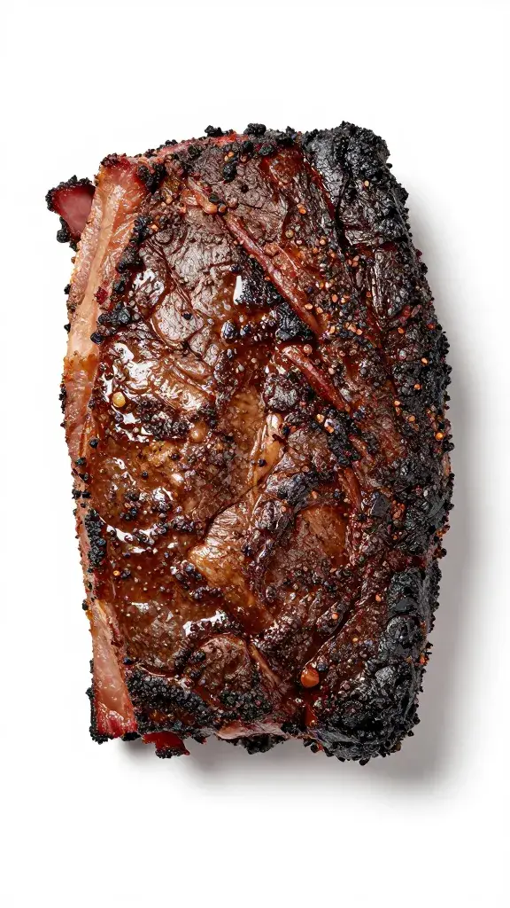 spice-rubbed brisket surface with visible bark