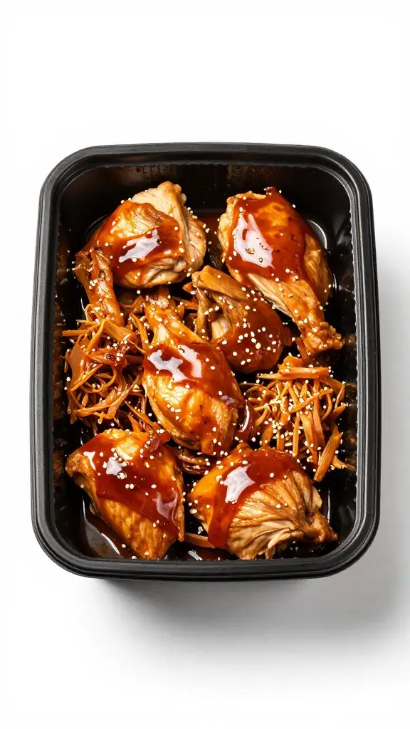 sealed meal prep container of pulled bbq chicken
