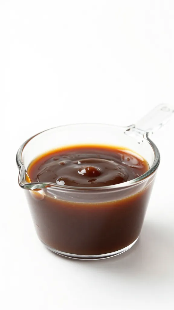 measuring cup filled with barbecue sauce, studio shot
