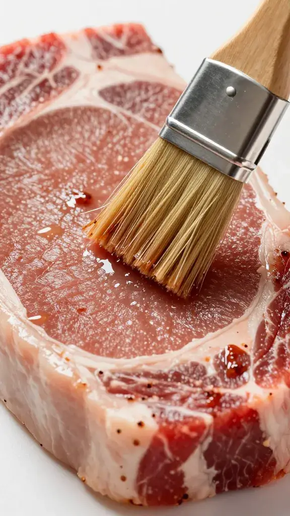 brushed-on marinade coating raw flank steak, macro