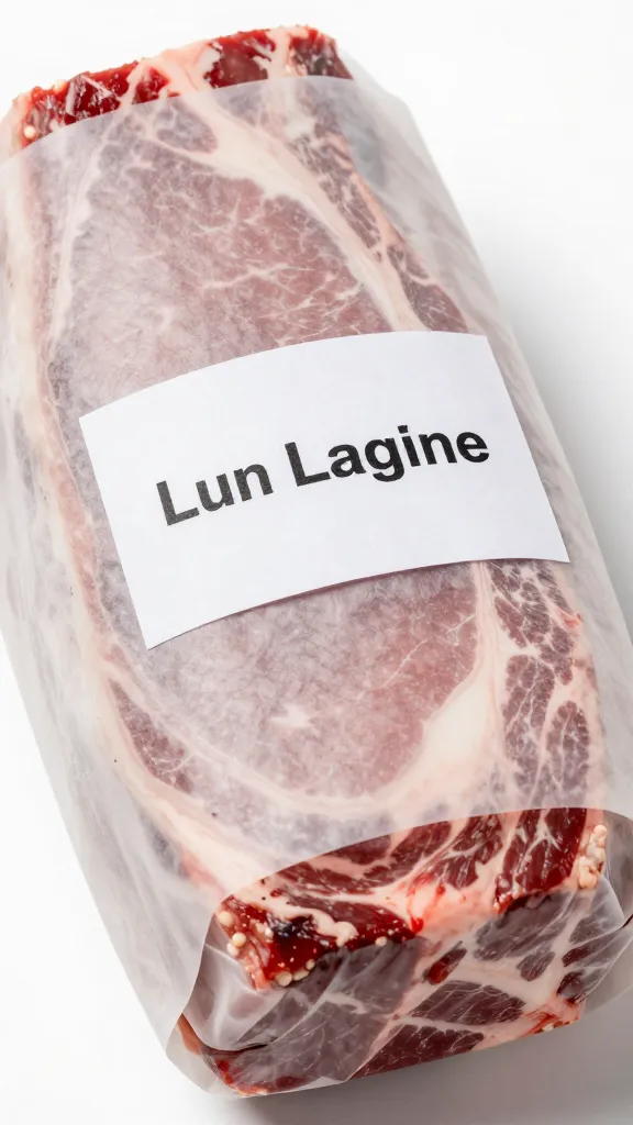 labeled butcher paper wrapped sirloin, closeup