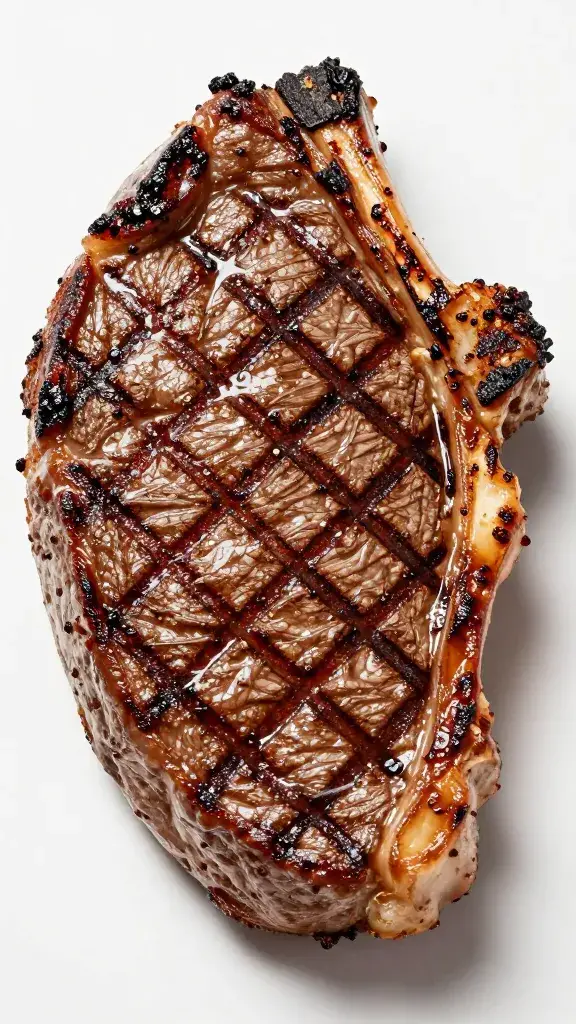 grill marks on rested flank steak, juices pooling