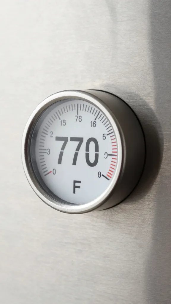 stainless warming cabinet thermostat set to 170°F, closeup