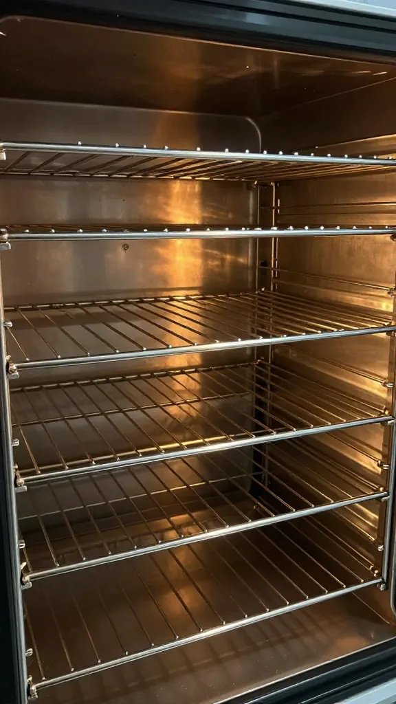 preheated empty cabinet racks glowing, tight shot