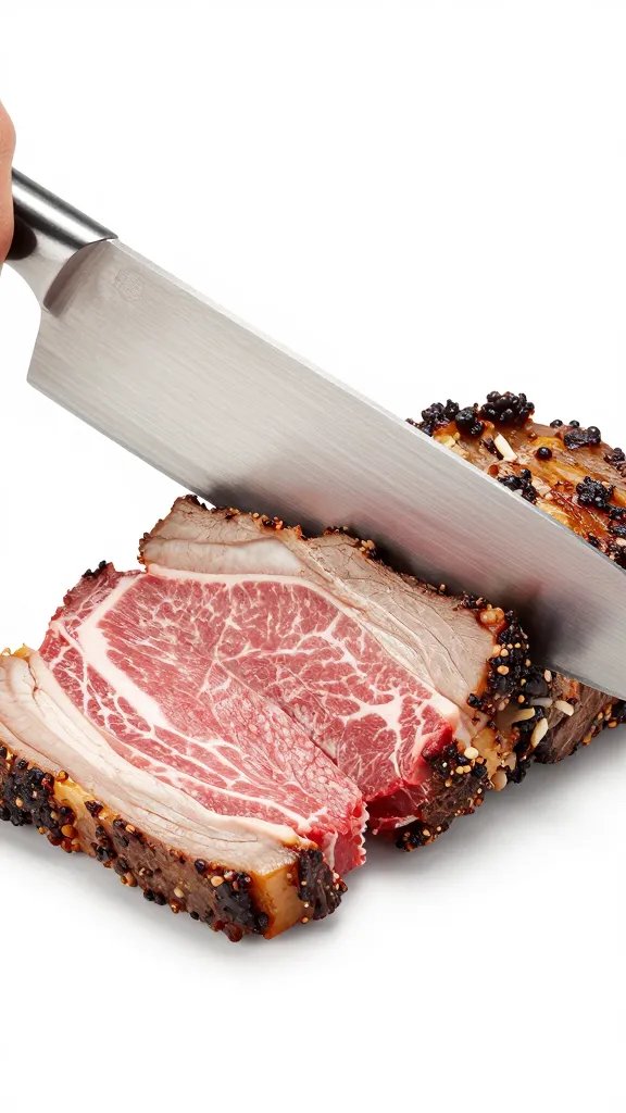 stainless carving knife slicing brisket end