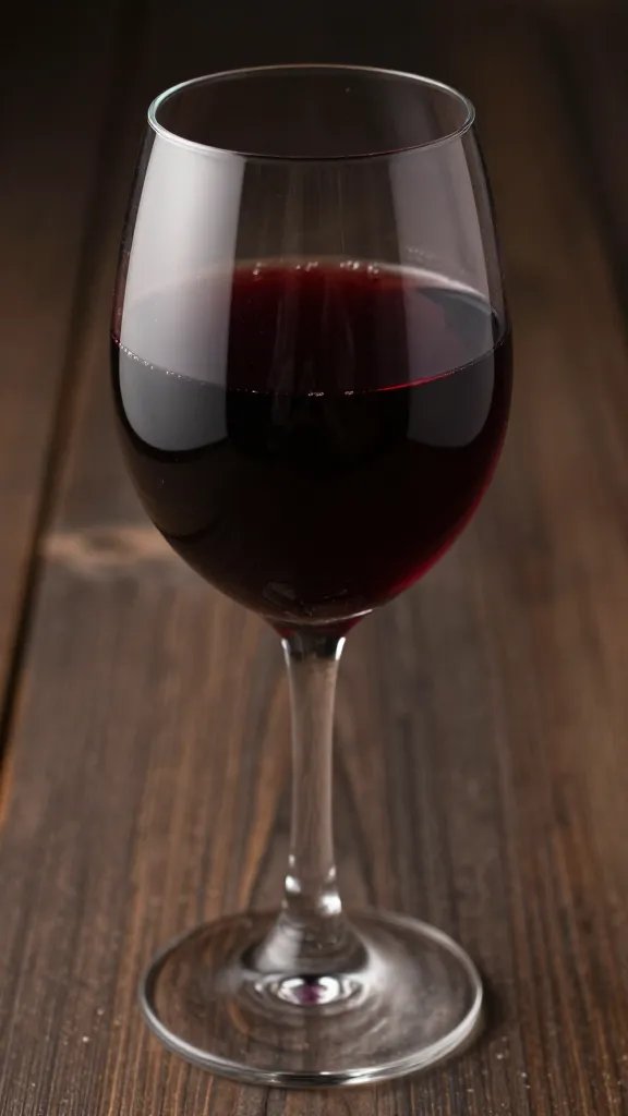 Cabernet Franc glass with deep ruby hue, rim light