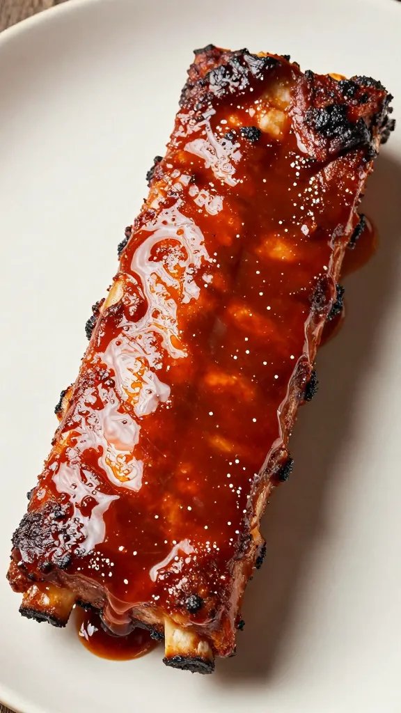 single smoked rib brushed with Texas mop sauce