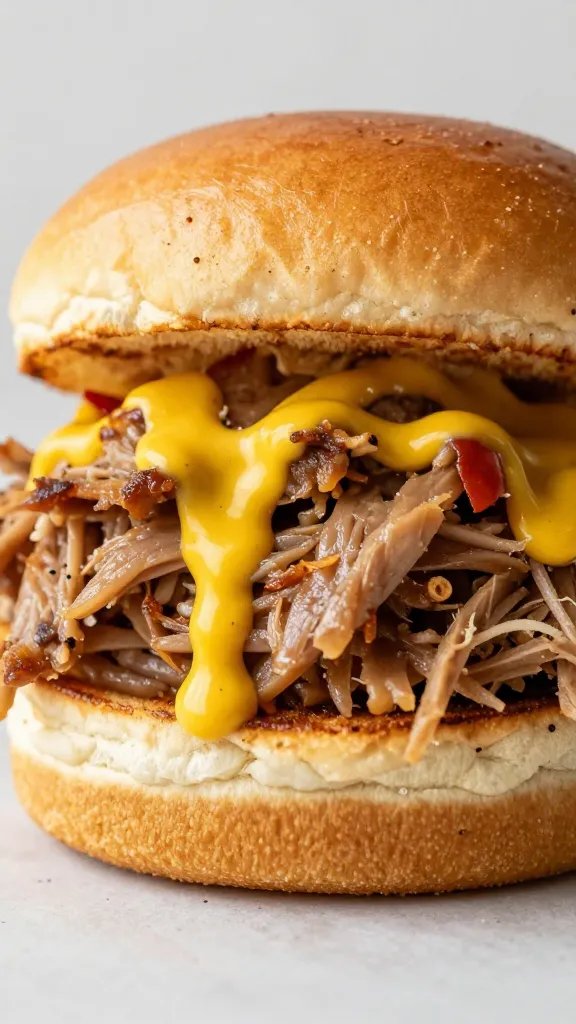 pulled pork slider with tangy Carolina mustard sauce