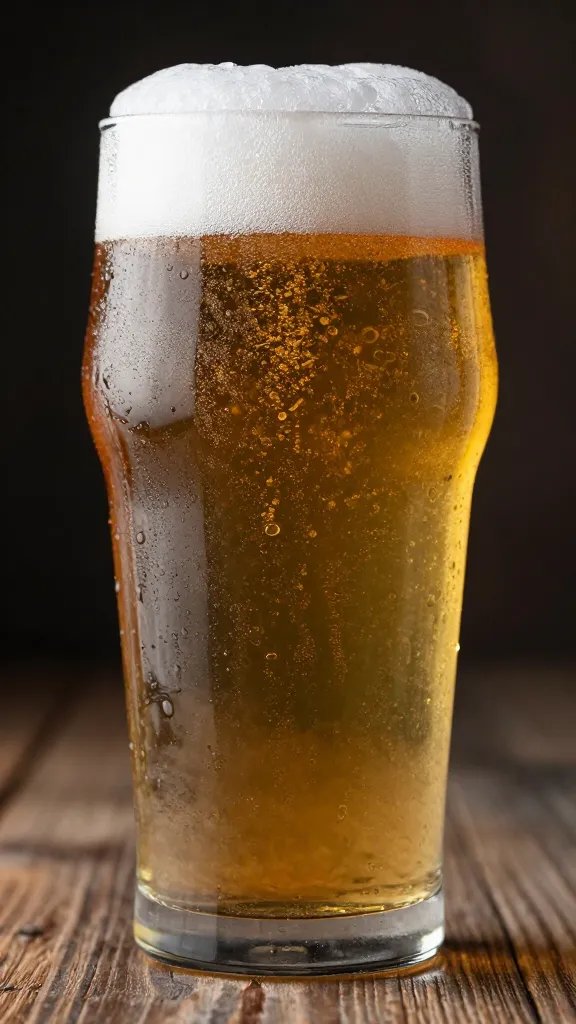 frosty pint of American lager with condensation