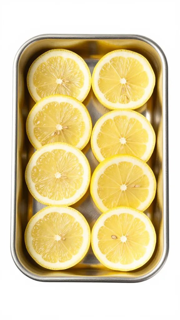 sliced lemon wheels in stainless garnish tray