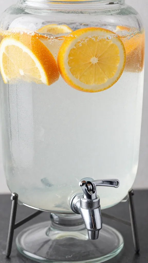 chilled glass beverage dispenser with spigot, citrus water