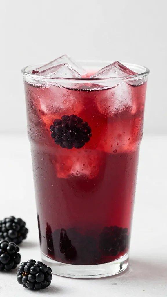 single cup of blackberry basil lemonade on ice