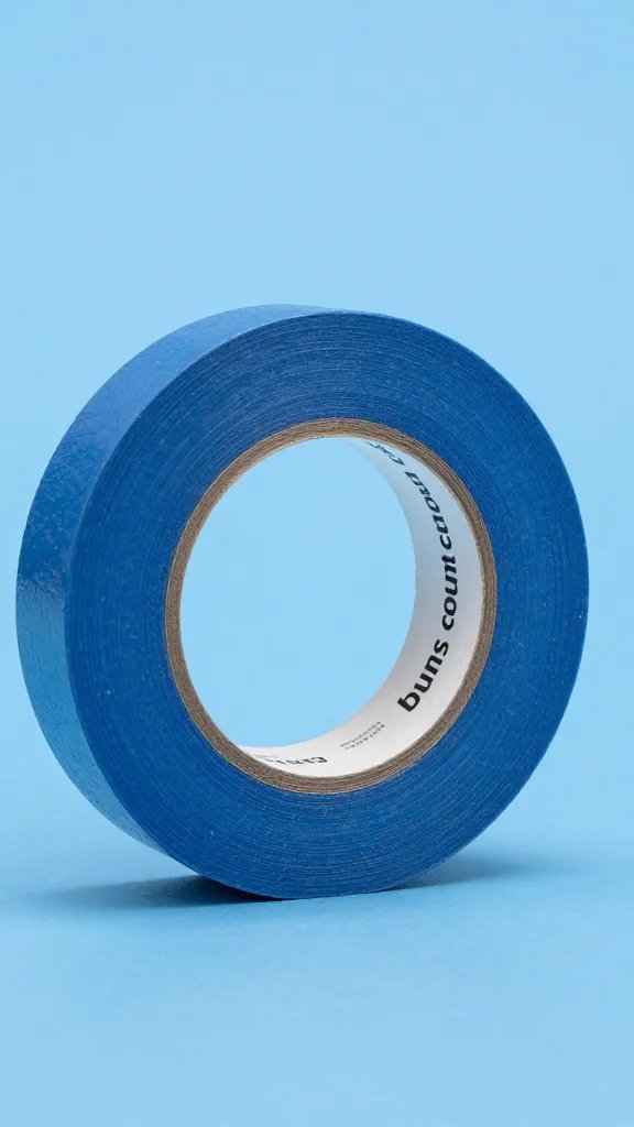 roll of blue painter’s tape labeled “buns count”