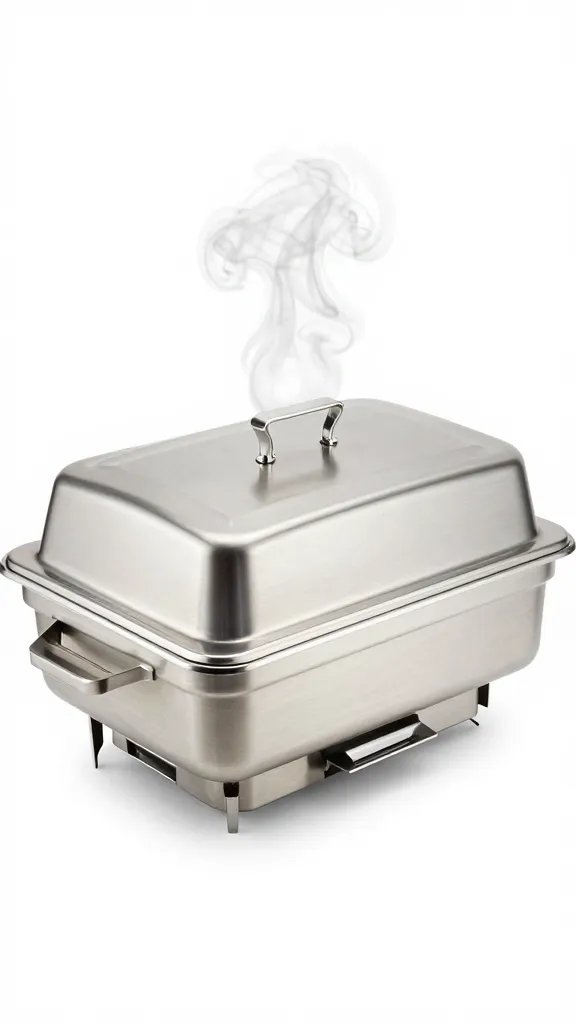 commercial chafing dish with closed lid and steam