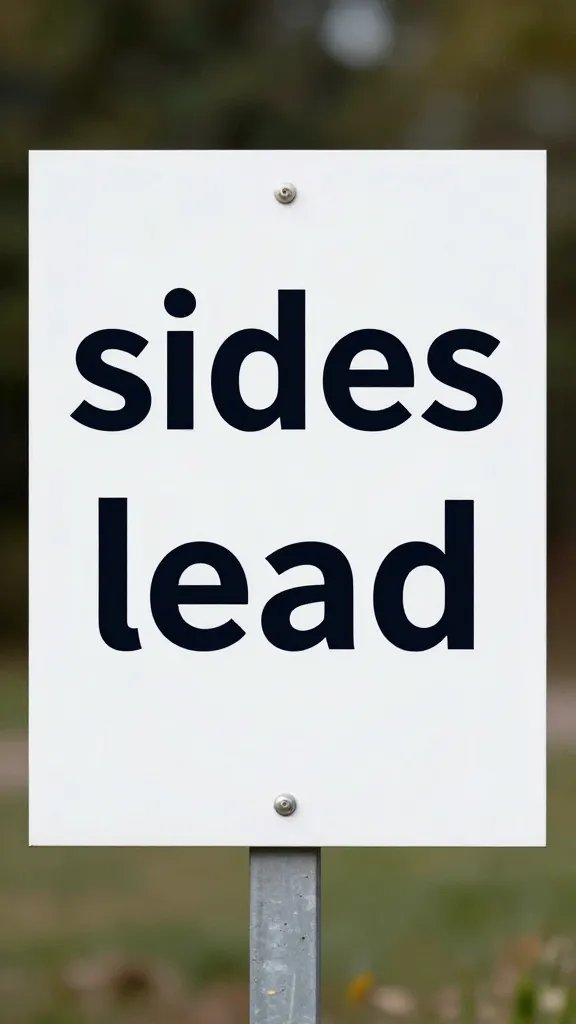 laminated station sign reading “sides lead” clipped to stand