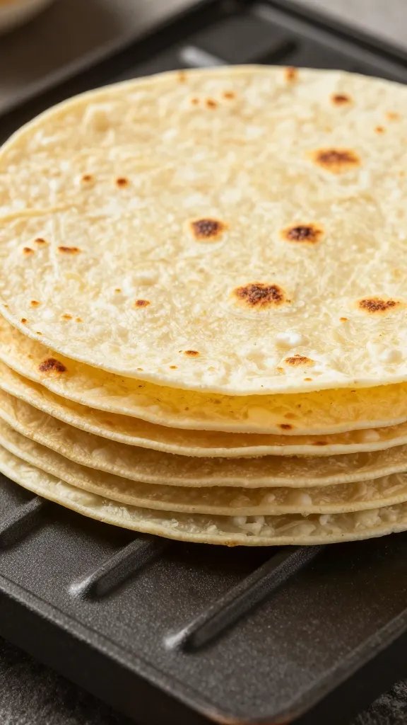 stack of warmed corn tortillas in tortilla warmer