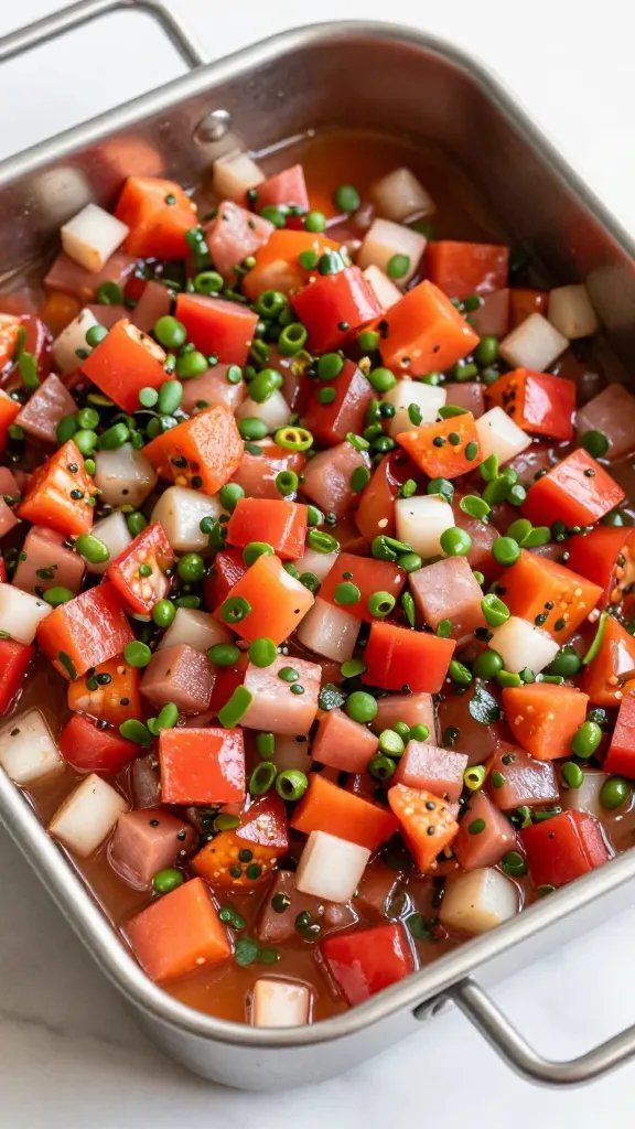 stainless taco topping pan filled with pico de gallo