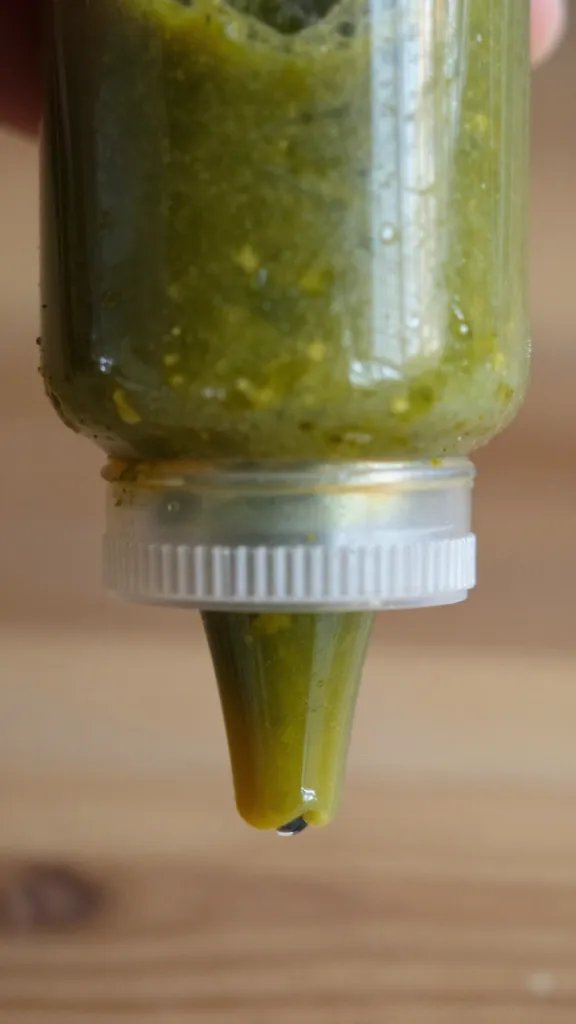 squeeze bottle labeled salsa verde, nozzle detail