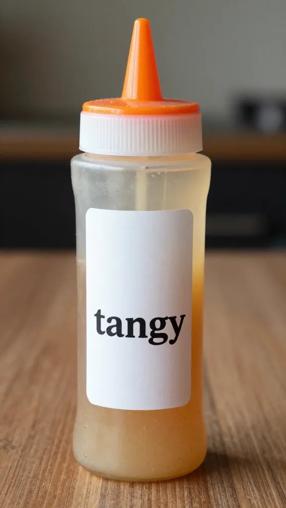 squeeze bottle labeled tangy vinegar sauce