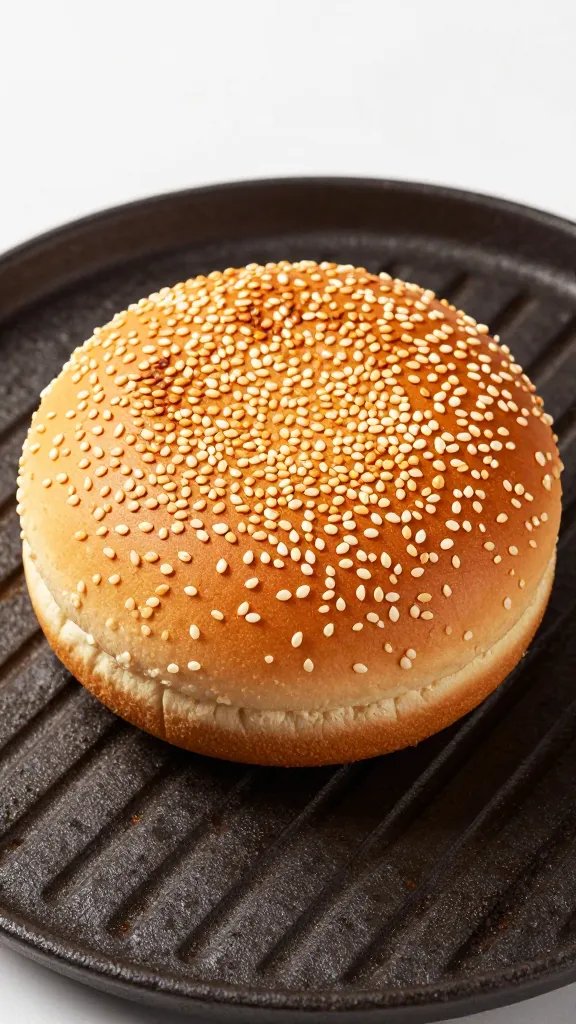 toasted sesame burger bun half on grill grates