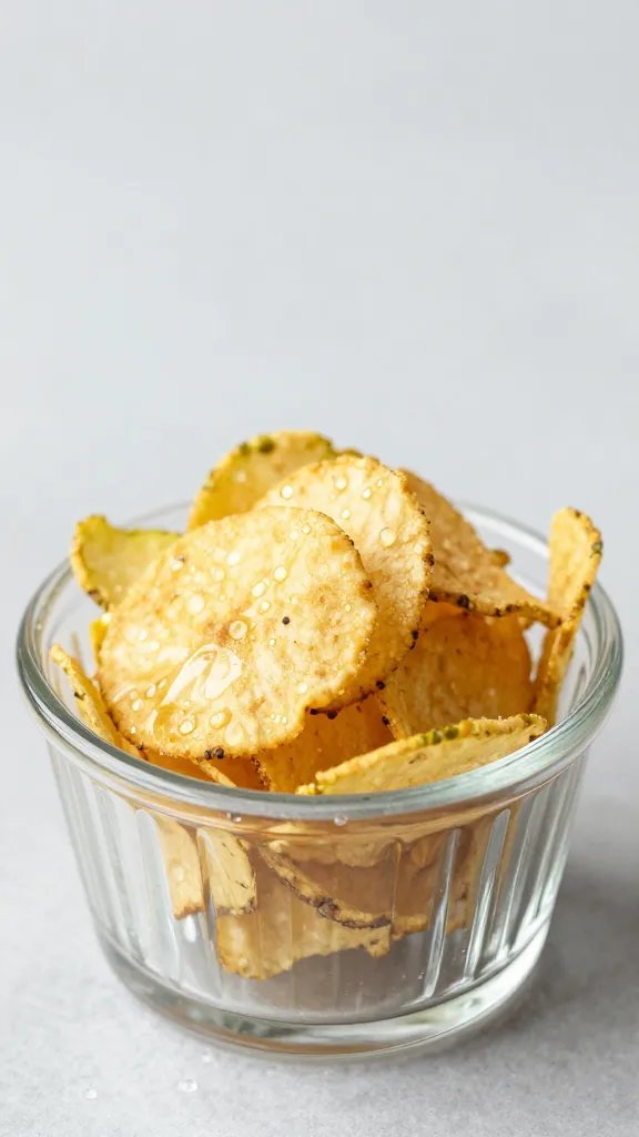 dill pickle chips in small glass ramekin
