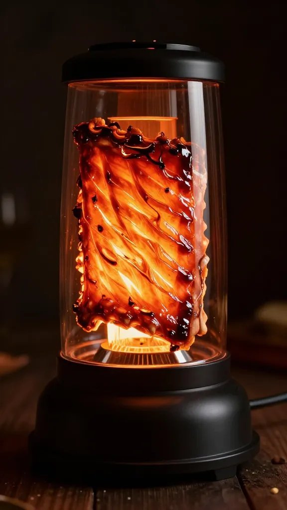 heat lamp over rib rack, glossy glaze highlights