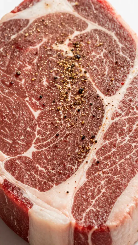 Closeup of seasoned raw tri-tip with coarse pepper rub