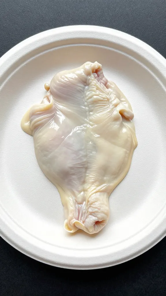 single plated sauced thigh on white compostable plate