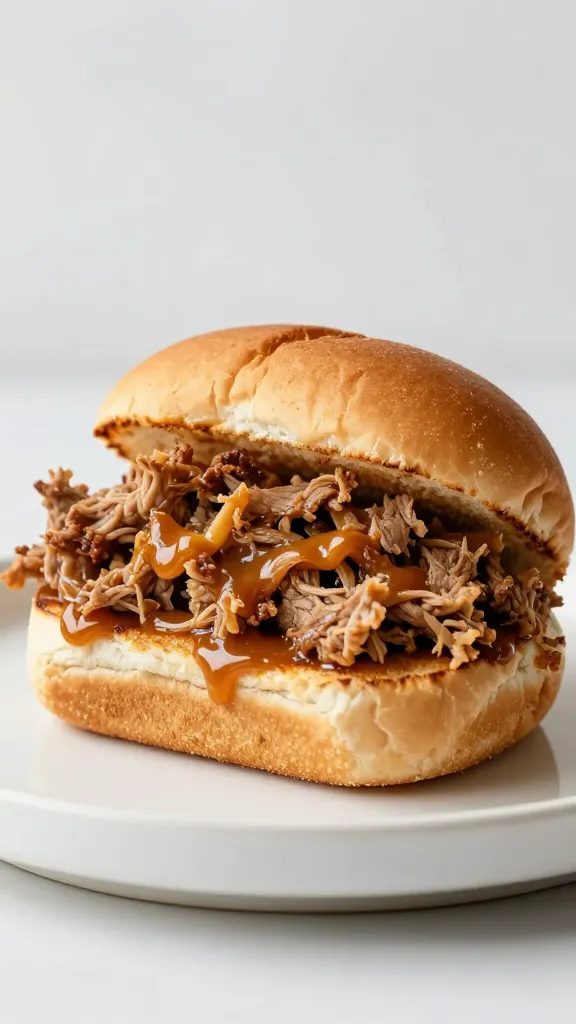 toasted brioche bun topped with sauced pulled pork