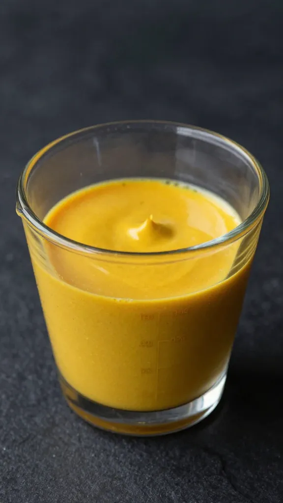 measuring cup filled with tangy mustard bbq sauce