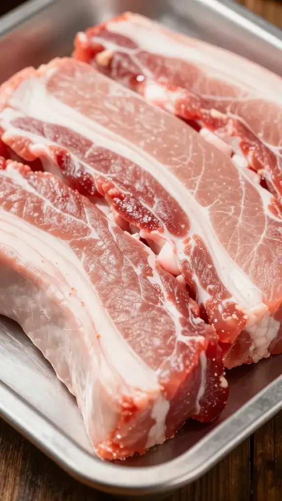 Closeup of chopped whole-hog pork on metal tray