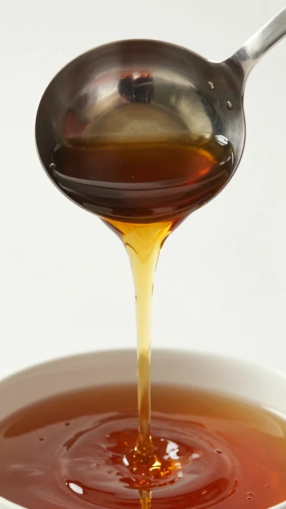 Ladle of Eastern Carolina vinegar sauce mid-pour