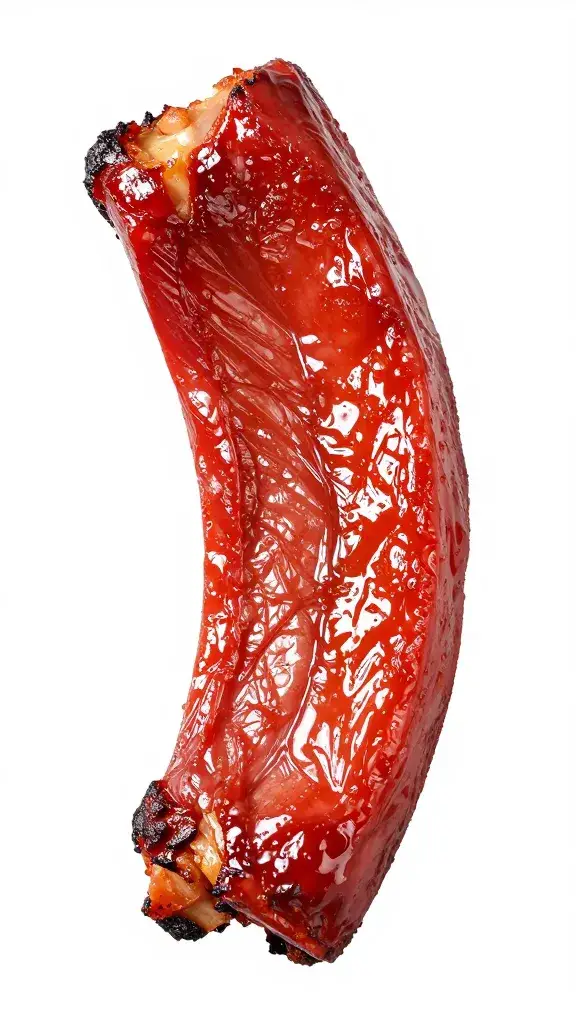 Single roasted pork strip with glossy red sheen