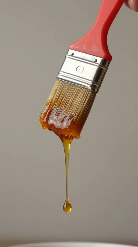 Basting brush dripping sticky glaze mid-air
