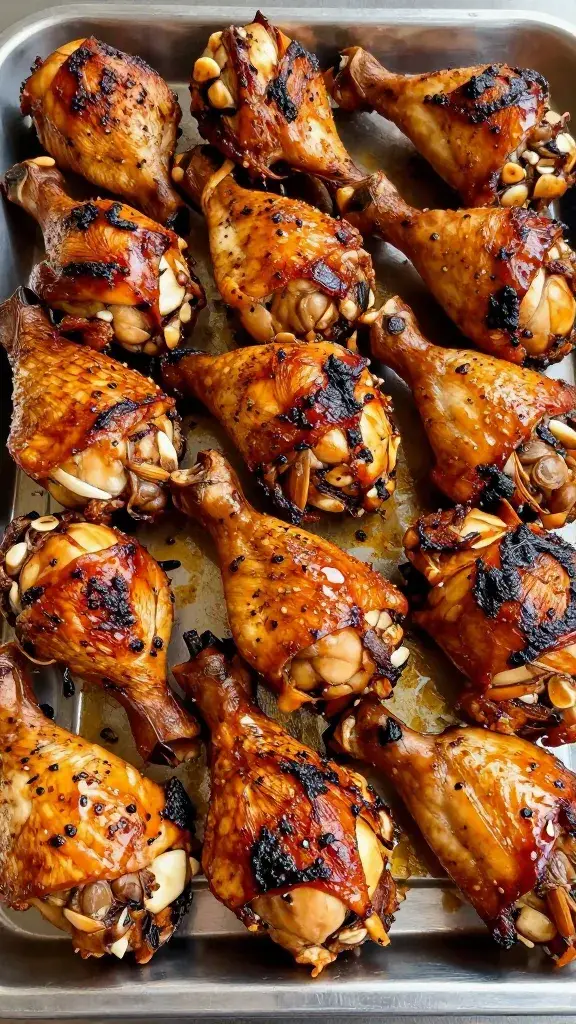 heaping tray of roasted shawarma chicken thighs