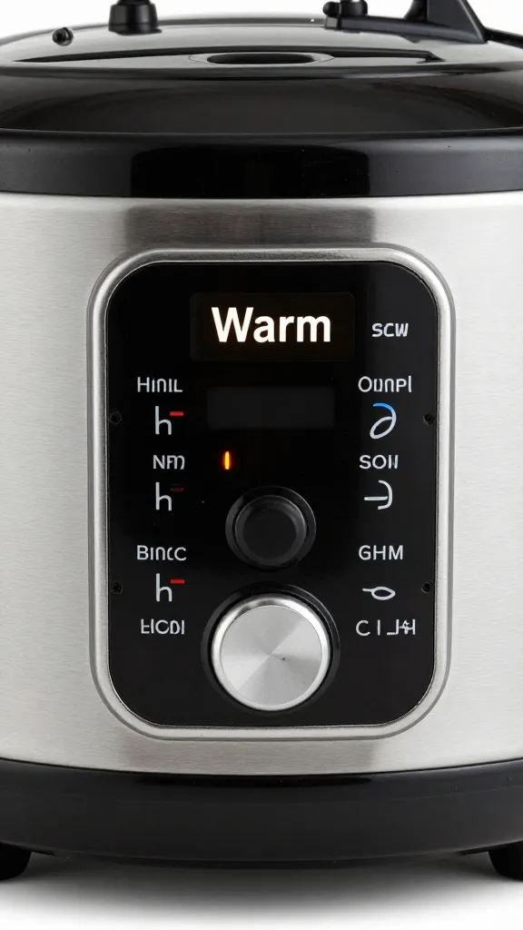 slow cooker control panel set to “Warm”