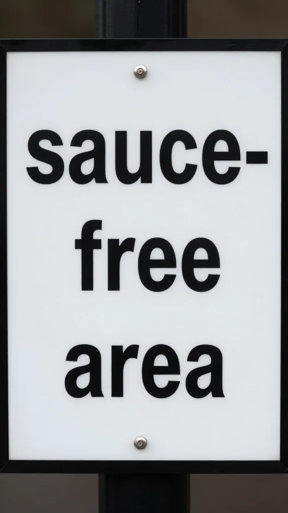 closeup of labeled grill zone sign: “sauce-free area”