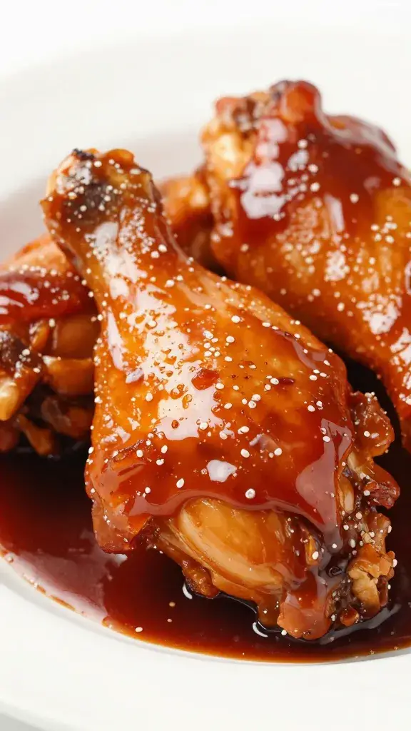 Brushed-on barbecue sauce glossing chicken thigh