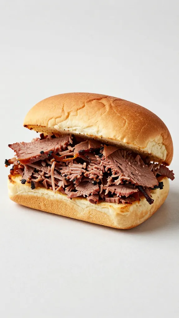 single toasted brioche slider bun with chopped brisket