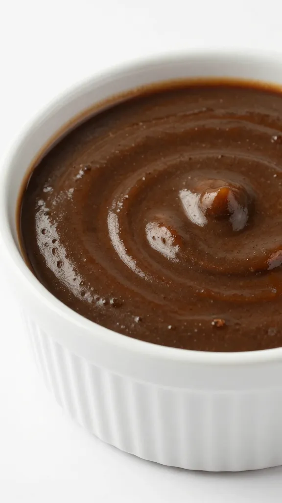 ramekin of rich au jus with brisket slice edge